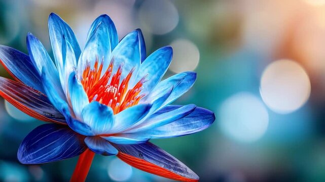 Mystical Blue Lotus: A mesmerizing close-up of a vibrant blue lotus, its petals radiating an ethereal glow. This photo evokes serenity and wonder.