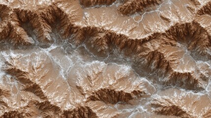 Aerial view of Mars surface with intricate salt deposits and valleys.