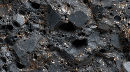 Fototapeta premium Dark carbonaceous chondrite asteroid texture, showcasing extraterrestrial rock fragments.