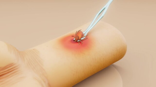 Conceptual 3D animation of the removal of a tick from human skin