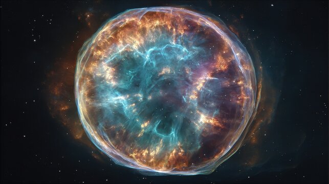 Beautiful Spherical Planetary Nebula Glowing with Vibrant Cosmic Colors