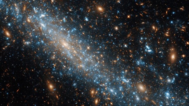 Distant interacting galaxies with a shimmering tidal tail in deep space.