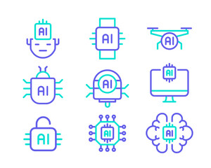 AI technology icon set