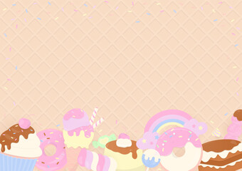 Dessert and rainbow on wafer background