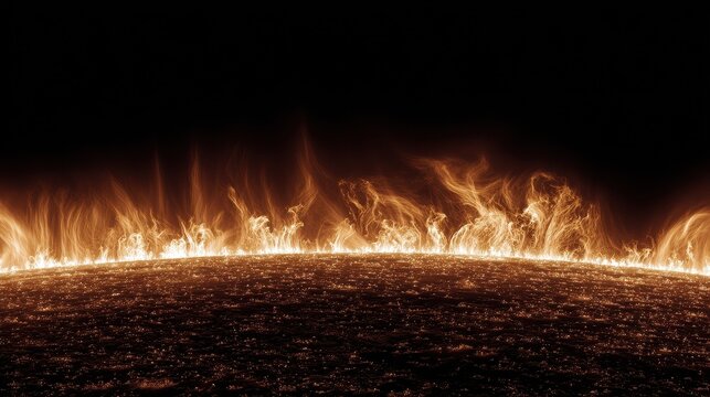 Dramatic solar prominences rising majestically from the curved horizon of the sun - Powered by Adobe