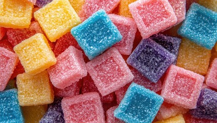 Colorful square candies, close-up