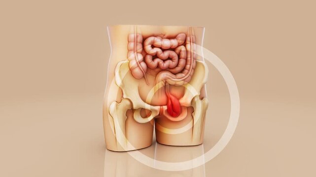 Conceptual 3D animation of a human hernia
