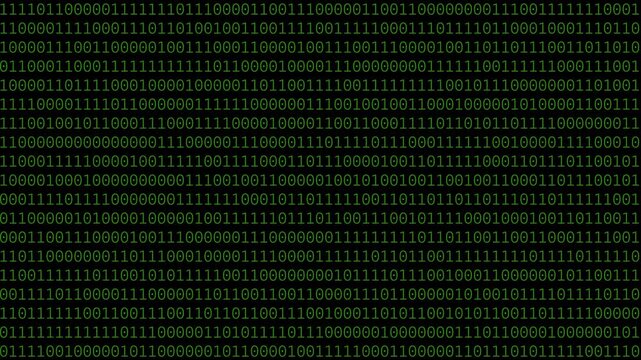 Binary code digital abstract background featuring streams of white ones and zeros on a black screen, representing data, programming, encryption, coding, machine language, algorithms.