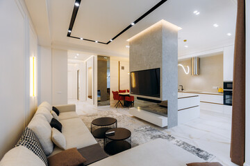 A Modern Living Room with a Chic Design Style and an Open and Inviting Layout for Comfort