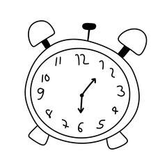 retro alarm clock. alarm clock. child. kid. children. drawing. doodle. black. white. cartoon.