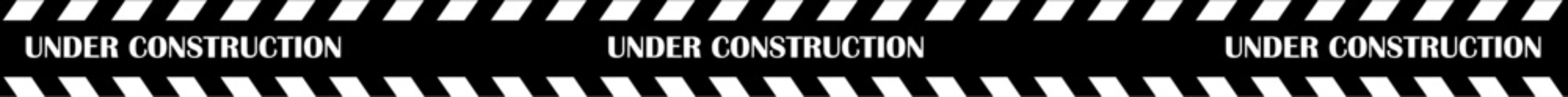 Under construction banner icon. Caution warning tape vector illustration in trendy black flat style. Safety barrier stripe design for road work, building site, repair and maintenance graphic.