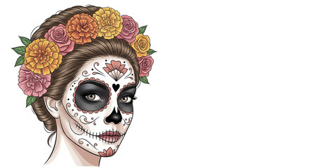 Woman with Calavera Face Paint celebrating Day of the Dead  