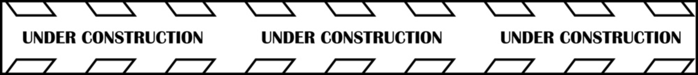 Under construction banner icon. Caution warning tape vector illustration in trendy black line style. Safety barrier stripe design for road work, building site, repair and maintenance graphic.