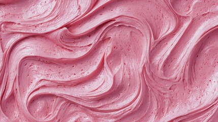 Close-up of vibrant pink cupcake frosting with elegant swirls and creamy texture.