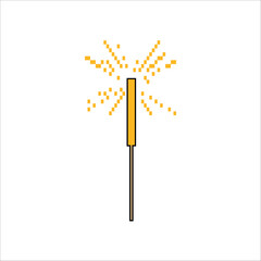 Pixel art sparkler design for festive and digital celebrations Retro 8bit game style Xmas icon isolated on white background