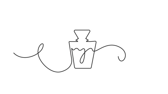 Continuous line perfume bottle animation. Hand drawn eau de toilette fragrance spray, perfum single line art icon, fragrance perfume bottle minimal video
