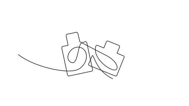 Continuous line perfume bottle animation. Hand drawn eau de toilette fragrance spray, perfum single line art icon, fragrance perfume bottle minimal video