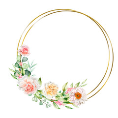 Watercolor flowers wreath vector for design.