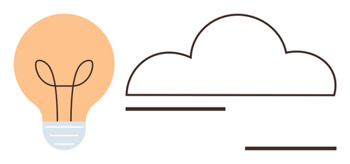 Lightbulb paired with cloud symbolizing innovation and data storage. Ideal for creativity, brainstorming, technology, cloud computing, energy saving, digital connection, simple flat metaphor