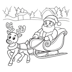 Santa Claus Sleigh Ride Silhouette Vector with Reindeer for Christmas and New Year