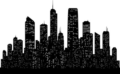 Fototapeta premium Modern Cityscape Silhouette with Buildings and Windows Urban Skyline Vector.