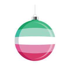 Abrosexual Christmas ball icon vector isolated on a white background. LGBTQ+ decorative Christmas tree ornament. Christmas hanging bauble with a Abrosexuality pride flag symbol. LGBTQ holiday season