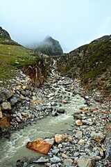 Austrian Alps - view of the Fernaubach stream on the way down from the Stubai Glacier in the Stubai Alps
