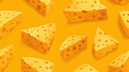 Delicious Yellow Cheese Slices Scattered on a Vibrant Background