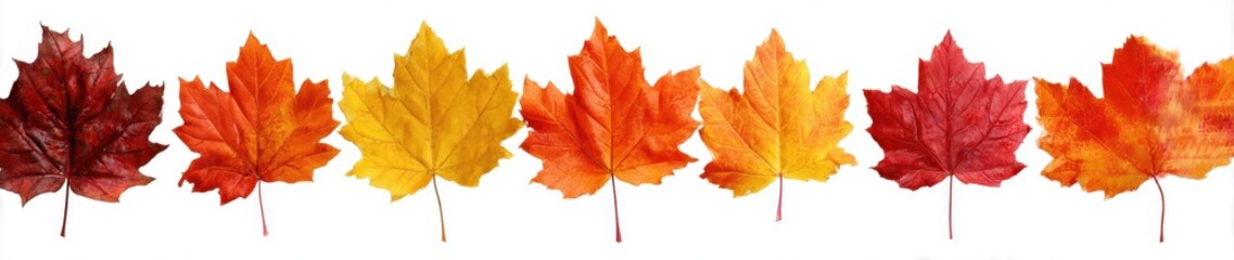 Fototapeta premium Colorful Autumn Maple Leaves in a Row Showing Vibrant Fall Foliage