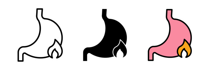 Fototapeta premium Heartburn icon Acid reflux discomfort vector symbol in a stroke, filled and colored concept for web design.
