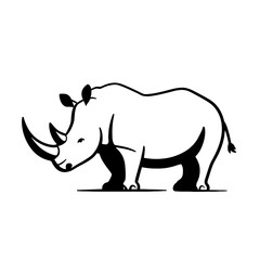 Obraz premium Rhinoceros. Rhinoceros simple black and white line art vector logo