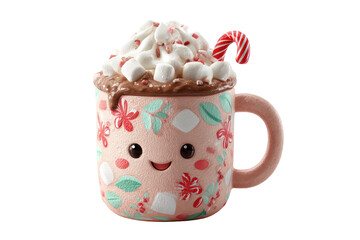 Cute Happy Pink Christmas Mug Filled with Hot Chocolate hmallows Candy Cane Cozy Holiday Drink Suitable for Winter Season and Christmas Celebrations