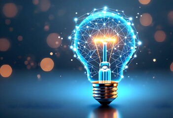 A glowing light bulb with a digital network overlay, symbolizing innovation and connectivity against a bokeh background.