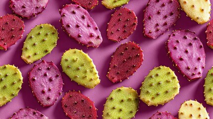 Colorful Prickly Pear Slices on Pink Background Pattern
