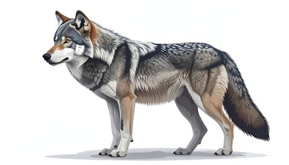Fototapeta premium Detailed illustration of a gray wolf in profile view against a white background