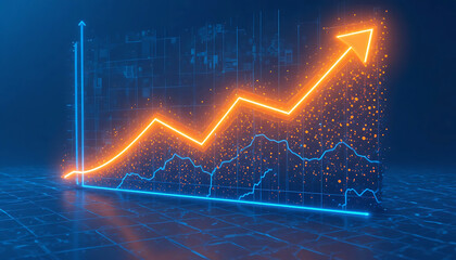 Digital Surge: Futuristic Financial Chart with Rising Arrow and Data Trends
