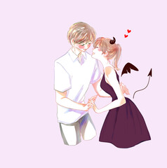 小悪魔な女性に迫られている男性　デレデレ