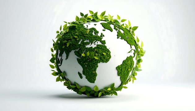 Earth globe adorned with green leaves