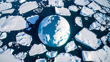Earth globe amidst fractured ice