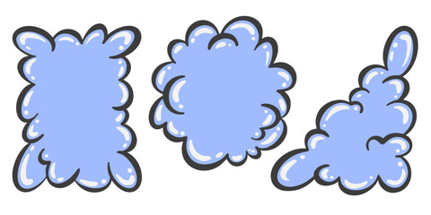 Soap foam cartoon vector flat illustrations. Clouds of water suds on white background. Blue liquid shower gel and shampoo pile