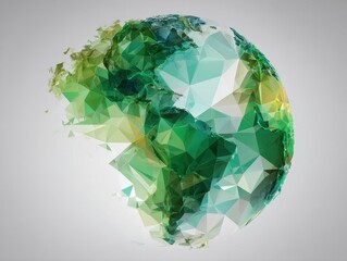 Emerald Earth: A captivating low-poly illustration presents our planet as a mosaic of emerald-hued facets, symbolizing environmental conservation, sustainability, and interconnectedness.