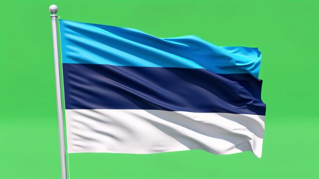 Estonian flag waving in wind, green screen background
