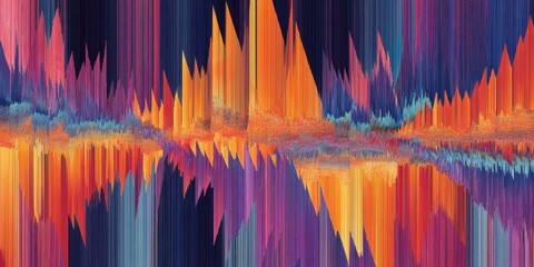 Vibrant Abstract Landscape: An abstract landscape, a captivating visual symphony, with vertical lines in an explosion of color. Vivid hues of orange, purple.