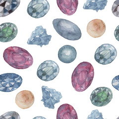 Perfume fashion and cosmetics hand-drawn watercolor illustration gemstones luxury fashion lipstick and mascara jewelry and bracelets earrings