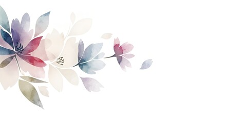 Watercolor floral illustration with pink and purple flowers isolated on white background
