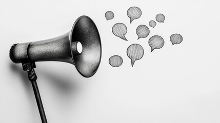 Creative representation of a megaphone with speech bubbles illustrating communication and expression in an artistic way