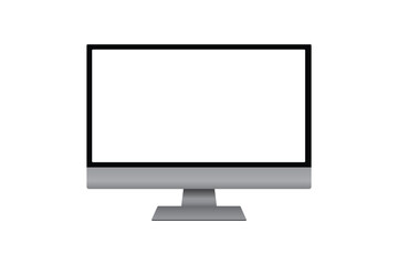 Desktop PC mockup model, monitor with separate blank screen on white background, vector illustration.