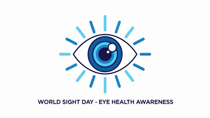 A stylized blue eye with radiating lines, symbolizing sight and vision, accompanied by text promoting eye health awareness.