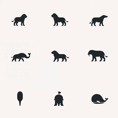Collection of stylized animal silhouettes representing wildlife and prehistoric creatures