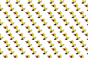 Seamless pattern of yellow duck drawing on white background.